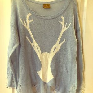 Wild fox deer antlers distressed sweater top